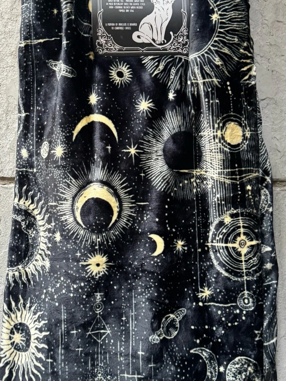 Moon & Fortune Oversized Plush Throw Blanket 60x70 Black Gold Celestial